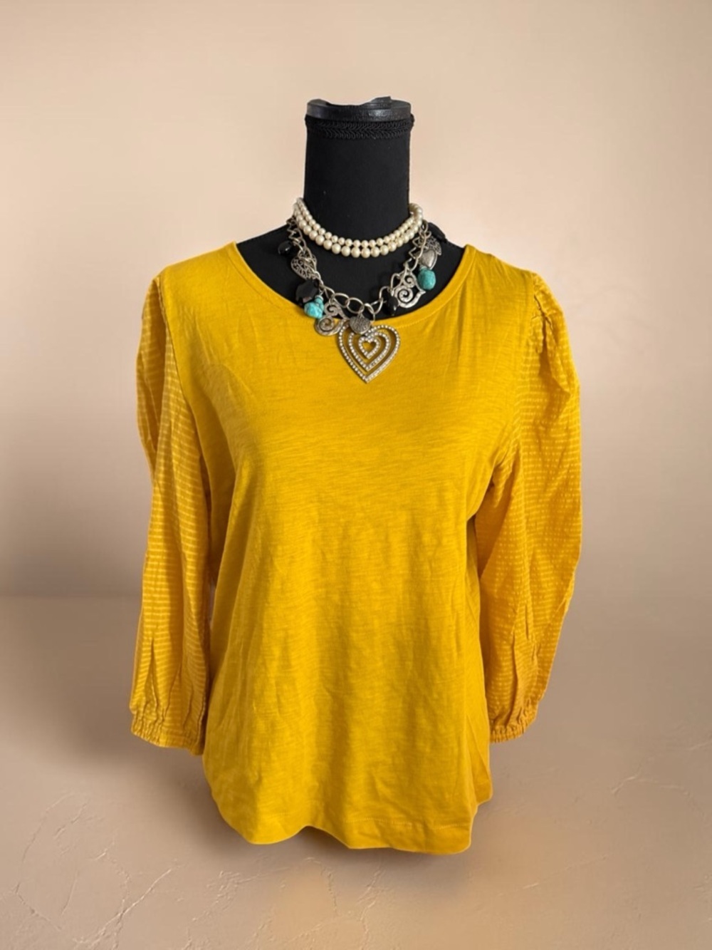 🔥LOFT Mustard Yellow Tie Back Blouse Size M | Textured Sheer Sleeves Boho Chic